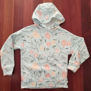 Girls French Terry Hoodie | Baby Blue With Printed Flowers | Size 7